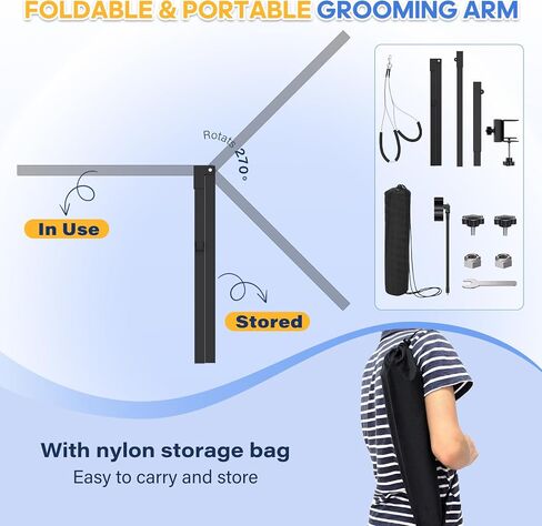 Dog Grooming Arm with Hair Dryer Stand, Adjustable 37'' Dog Grooming Table Arm with Clamp & Dogs Restraints for Grooming Small Medium Dogs Cats, Foldable Pet Grooming Stand at Home in Saudi Arabia