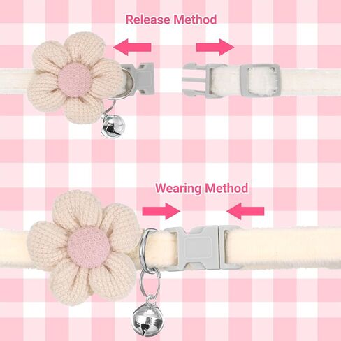 Small Dog Collar with Flower, 2 PCS Puppy Collar Small Dog Collars for Female Dogs Adjustable Cute Dogs Collars with Bell for Girl Boy Little Kitten Pet (Pink, White, XS) in Saudi Arabia