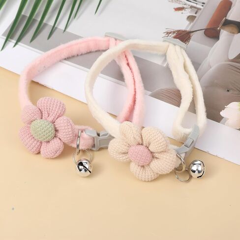 Small Dog Collar with Flower, 2 PCS Puppy Collar Small Dog Collars for Female Dogs Adjustable Cute Dogs Collars with Bell for Girl Boy Little Kitten Pet (Pink, White, XS) in Saudi Arabia