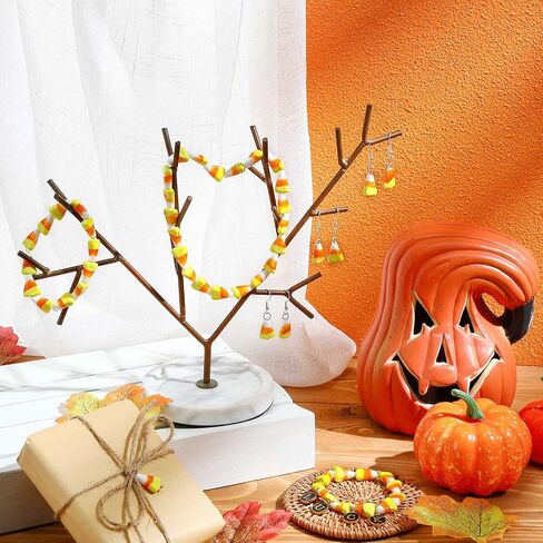 60 PCS Halloween Glass Candy Corn Beads Christmas Peppermint Candy Jewelry Fakey Candy Corn Decorations for Jewelry Making with Stretch Bead Scor in Saudi Arabia