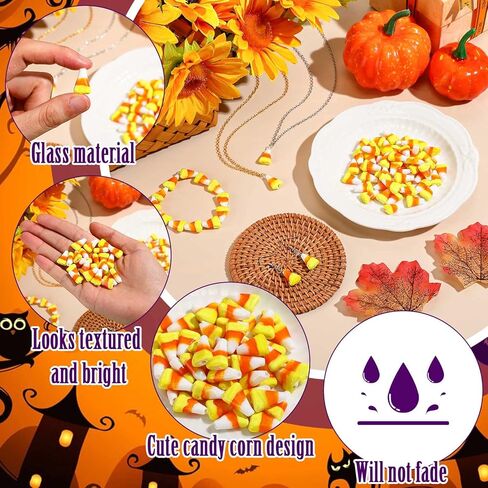 60 PCS Halloween Glass Candy Corn Beads Christmas Peppermint Candy Jewelry Fakey Candy Corn Decorations for Jewelry Making with Stretch Bead Scor in Saudi Arabia