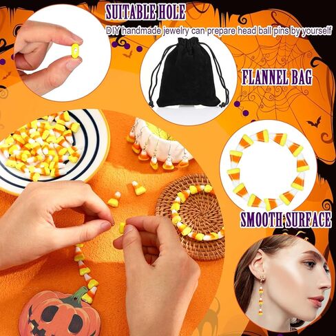 60 PCS Halloween Glass Candy Corn Beads Christmas Peppermint Candy Jewelry Fakey Candy Corn Decorations for Jewelry Making with Stretch Bead Scor in Saudi Arabia