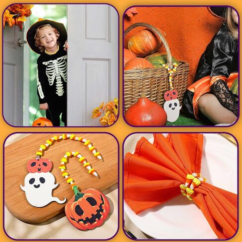 60 PCS Halloween Glass Candy Corn Beads Christmas Peppermint Candy Jewelry Fakey Candy Corn Decorations for Jewelry Making with Stretch Bead Scor in Saudi Arabia