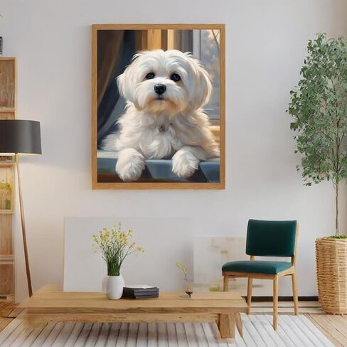 VNUIEHG Adults' Paint by Number Kits, Maltese Dog on Windowsill, Paint by Number Kits on Canvas, DIY Oil Paintings for Adults Beginners Arts and Crafts, 40x50cm No Frame in Saudi Arabia
