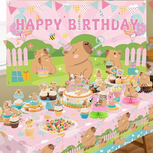 ديكورات حفلة عيد ميلاد Kefan Capybara ، لوازم حفلات Capybara بما في ذلك الخلفية ، القبعات العليا للكعك ، القطع المركزية على الطاولة ، بالونات لحفلة عيد ميلاد Capybara (ب) in Kuwait