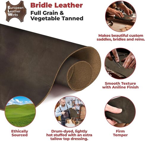 ELW 12-14 oz (4.8-5.6 mm) Bridle Veg Tan Leather Pieces Cowhide |Dark Brown 1-2 SQ FT| Tooling Thick Leather Material Sheets Belts, Straps,Sheath, Holster, Saddle, Remnants, Scraps, Shapes in Kuwait