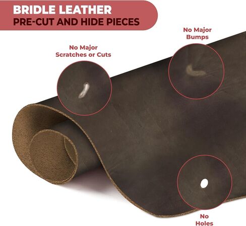 ELW 12-14 oz (4.8-5.6 mm) Bridle Veg Tan Leather Pieces Cowhide |Dark Brown 1-2 SQ FT| Tooling Thick Leather Material Sheets Belts, Straps,Sheath, Holster, Saddle, Remnants, Scraps, Shapes in Kuwait