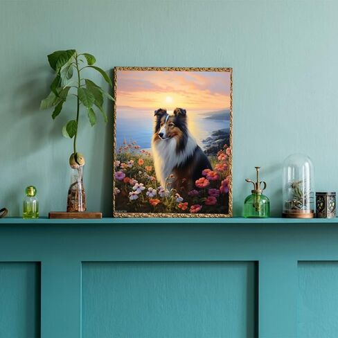 Wuivctr DIY Paint بأرقام على القماش ، Sheltie في Lakeside Sunrise ، DIY Canvas الطلاء الزيت للبالغين لديكور Craft Office Arts ، 40x50 سم in Saudi Arabia