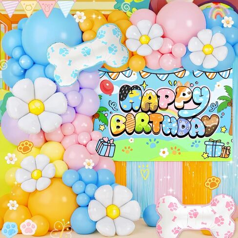 Blue Birthday Decorations for Girl, Birthday Party Decorations Pack with Balloons Arch, Bones Foil Balloons, Backdrop, Fringe Curtain, All-in-One Cartoon Themed Decor Set in Saudi Arabia