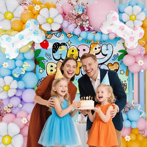 Blue Birthday Decorations for Girl, Birthday Party Decorations Pack with Balloons Arch, Bones Foil Balloons, Backdrop, Fringe Curtain, All-in-One Cartoon Themed Decor Set in Saudi Arabia