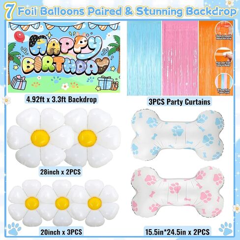 Blue Birthday Decorations for Girl, Birthday Party Decorations Pack with Balloons Arch, Bones Foil Balloons, Backdrop, Fringe Curtain, All-in-One Cartoon Themed Decor Set in Saudi Arabia
