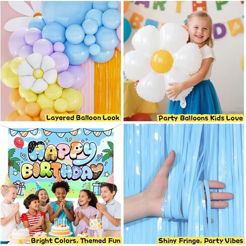 Blue Birthday Decorations for Girl, Birthday Party Decorations Pack with Balloons Arch, Bones Foil Balloons, Backdrop, Fringe Curtain, All-in-One Cartoon Themed Decor Set in Saudi Arabia