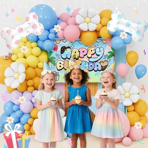 Blue Birthday Decorations for Girl, Birthday Party Decorations Pack with Balloons Arch, Bones Foil Balloons, Backdrop, Fringe Curtain, All-in-One Cartoon Themed Decor Set in Saudi Arabia
