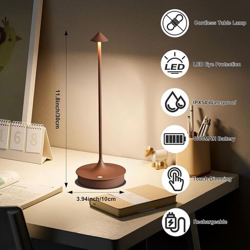 Cordless Table Lamps Rechargeable, LED Desk Lamp 4000mAh Battery Operated Outdoor Waterproof Portable Touch Dimmable Table Light for Patio/Restaurant/Bar/Indoor (Black-2PC) in Saudi Arabia