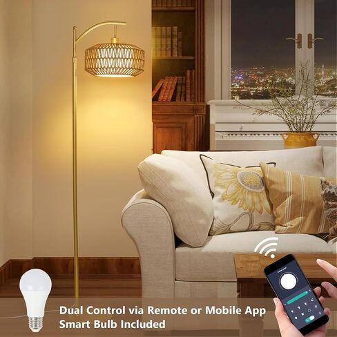 مصباح أرضي قوس ذهبي مع لمبة بعيدة ومصباح LED ، مصابيح أرضية قابلة للضعف لغرفة المعيشة مع ظلال القماش والضرب ، مصباح طويل ببهو مع 3 درجات حرارة ملونة ، مصابيح دائمة للزاوية لغرفة النوم in Kuwait