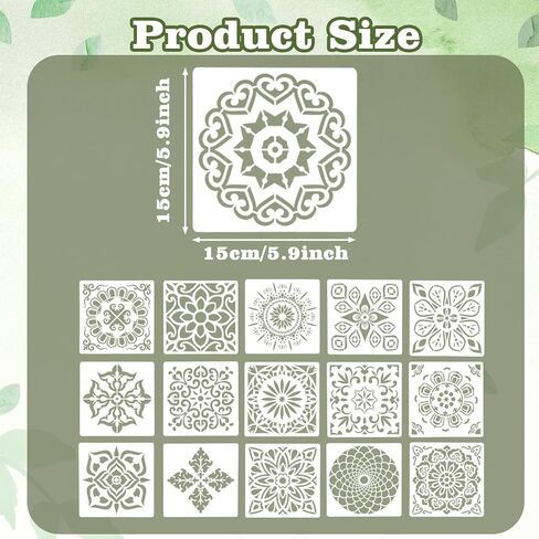 16 Pcs 5.9x5.9 inch Reusable Mandala Stencils for Painting, Large Mandala Floral Dot Painting Templates Stencils for DIY Crafts Home Decor on Rocks Wood Wall Floor Furniture in Saudi Arabia