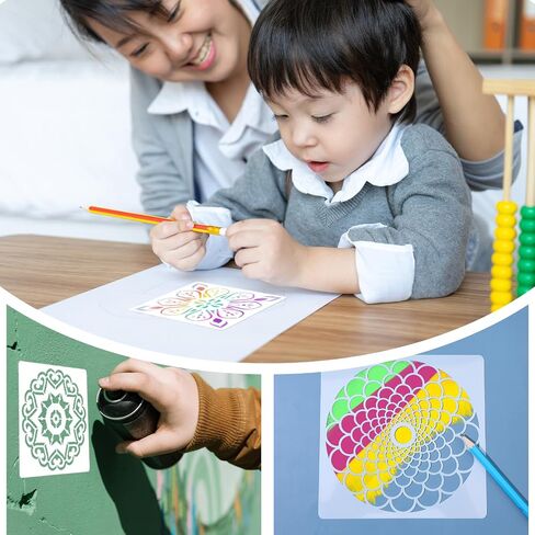 16 Pcs 5.9x5.9 inch Reusable Mandala Stencils for Painting, Large Mandala Floral Dot Painting Templates Stencils for DIY Crafts Home Decor on Rocks Wood Wall Floor Furniture in Saudi Arabia