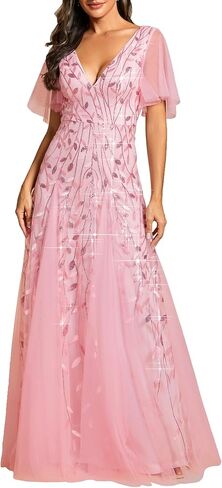Ever-Pretty Womens A-line Sequin Embroidered Ruffle Sleeves Wedding Party Dress Lavender US22 in Saudi Arabia