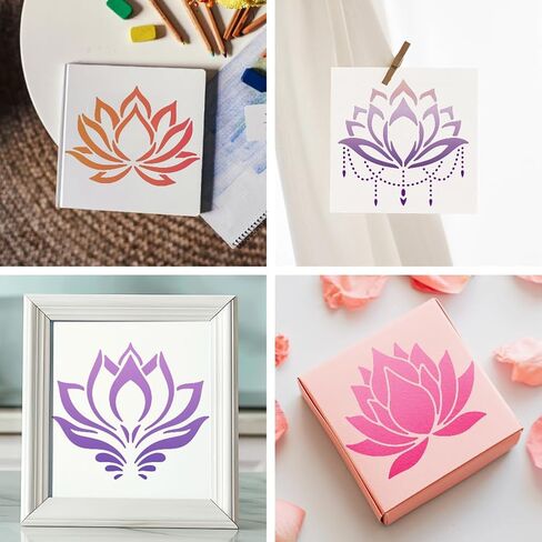Mayjoydiy 9 Styles Lotus Flower Stencils Water Lily Stencil 7.8x7.8inch Lotus stencil للطلاء مع قوالب نباتية طبيعية للطبيعة للحرف على Wood Wood Gall Decor in Kuwait