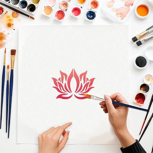 Mayjoydiy 9 Styles Lotus Flower Stencils Water Lily Stencil 7.8x7.8inch Lotus stencil للطلاء مع قوالب نباتية طبيعية للطبيعة للحرف على Wood Wood Gall Decor in Kuwait
