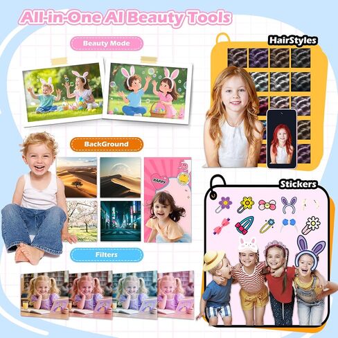 Kids WiFi AI Camera Camcorder- مرح كاميرا التعلم الرقمي مع التعرف على الكائنات ، وعضوية الذكاء الاصطناعي ، 11 معلم منظمة العفو الدولية ، لعبة متعددة اللغات- عيد ميلاد للأولاد الذين تتراوح أعمارهم بين 3 و 9 سنوات (وردي) in Saudi Arabia