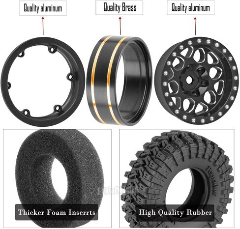 RC 1.3 عجلات وإطارات Beadlock لـ 1/18 TRX4M 1/24 SCX24 FCX24 RC CRAWLER CAR ، 4pcs RC 1.3 في الحافات النحاسية وعرجلات الربح الألمنيوم ، حافات وإطارات بحرية ، أزرق أزرق بحري ، in Saudi Arabia