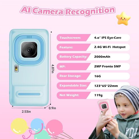 Kids WiFi AI Camera Camcorder- مرح كاميرا التعلم الرقمي مع التعرف على الكائنات ، وعضوية الذكاء الاصطناعي ، 11 معلم منظمة العفو الدولية ، لعبة متعددة اللغات- عيد ميلاد للأولاد الذين تتراوح أعمارهم بين 3 و 9 سنوات (وردي) in Saudi Arabia