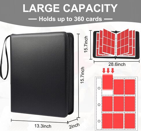 Card Binder 9 Pocket - Top Loader Binder Holds 360 Toploaders, PU Leather Cover, Removable 3-Rings Transparent Inner Page for Trading Cards or Sports Cards in Saudi Arabia