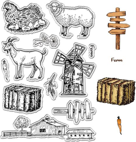 CRASPIRE Farms Clear Stamps Hens Sheep Goats Windmills Retro Transparent Silicone Stamp Seals for Handmade Photo Album Journaling Card Making Notebook Decor DIY Scrapbooking Film Frame in Saudi Arabia