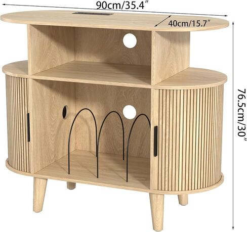 Round Printer Stand with Charging Station & USB Ports, 35.4 x15.7 x 30 Inches Large Printer Table 3 Tier with Storage Shelf for Home Office (Walnut) in Saudi Arabia