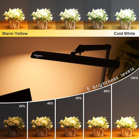 LED Architect Desk Lamp ، 2500 Lumens ، Dimmable ، ذراع أرجوحة معدنية ، 5 درجات حرارة ملونة ، 30 واط ، مثالية لعمل المهام ، الصياغة ، القراءة ، مصباح طاولة المكتب المشبك مع 324 LED مشرق (أسود ، 30 سم) in Kuwait