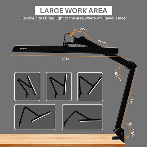 LED Architect Desk Lamp ، 2500 Lumens ، Dimmable ، ذراع أرجوحة معدنية ، 5 درجات حرارة ملونة ، 30 واط ، مثالية لعمل المهام ، الصياغة ، القراءة ، مصباح طاولة المكتب المشبك مع 324 LED مشرق (أسود ، 30 سم) in Kuwait