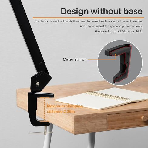 LED Architect Desk Lamp ، 2500 Lumens ، Dimmable ، ذراع أرجوحة معدنية ، 5 درجات حرارة ملونة ، 30 واط ، مثالية لعمل المهام ، الصياغة ، القراءة ، مصباح طاولة المكتب المشبك مع 324 LED مشرق (أسود ، 30 سم) in Kuwait