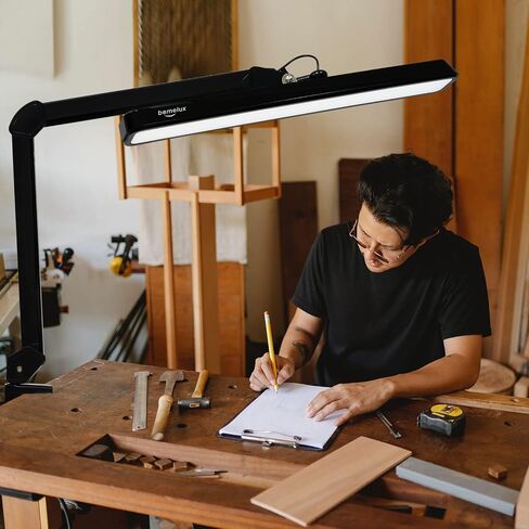LED Architect Desk Lamp ، 2500 Lumens ، Dimmable ، ذراع أرجوحة معدنية ، 5 درجات حرارة ملونة ، 30 واط ، مثالية لعمل المهام ، الصياغة ، القراءة ، مصباح طاولة المكتب المشبك مع 324 LED مشرق (أسود ، 30 سم) in Kuwait