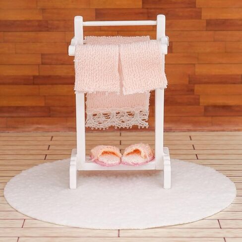 Odoria Dollhouse Towel Rack Miniature: 1/12 Scale Area Accent White Rug for Cute Bathroom - Mini Pink Standing Bath Towel Holder in Saudi Arabia