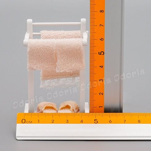 Odoria Dollhouse Towel Rack Miniature: 1/12 Scale Area Accent White Rug for Cute Bathroom - Mini Pink Standing Bath Towel Holder in Saudi Arabia
