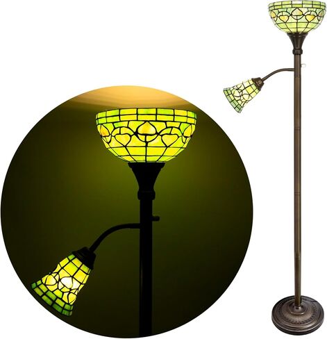 Tiffany Floor Lamp Torchiere with Side Nightlight Sea Blue Pearl Stained Glass Reading Light 10X10X71 Inches Pole Standing Corner Torch Uplight Decor Bedroom Living Room Home in Saudi Arabia