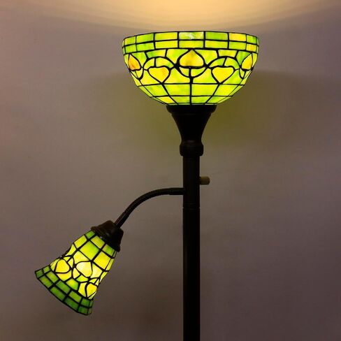 Tiffany Floor Lamp Torchiere with Side Nightlight Sea Blue Pearl Stained Glass Reading Light 10X10X71 Inches Pole Standing Corner Torch Uplight Decor Bedroom Living Room Home in Saudi Arabia