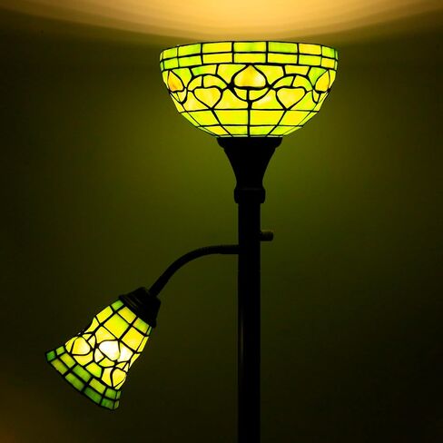 Tiffany Floor Lamp Torchiere with Side Nightlight Sea Blue Pearl Stained Glass Reading Light 10X10X71 Inches Pole Standing Corner Torch Uplight Decor Bedroom Living Room Home in Saudi Arabia