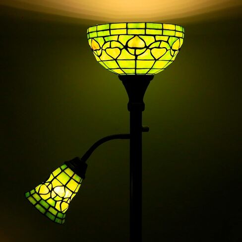 Tiffany Floor Lamp Torchiere with Side Nightlight Sea Blue Pearl Stained Glass Reading Light 10X10X71 Inches Pole Standing Corner Torch Uplight Decor Bedroom Living Room Home in Saudi Arabia