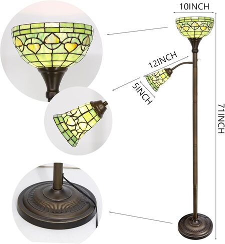 Tiffany Floor Lamp Torchiere with Side Nightlight Sea Blue Pearl Stained Glass Reading Light 10X10X71 Inches Pole Standing Corner Torch Uplight Decor Bedroom Living Room Home in Saudi Arabia