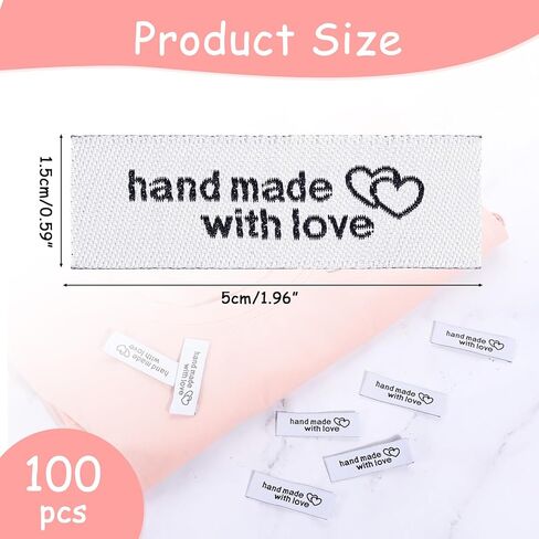 100 PCS ملصقات خياطة مخصصة مصنوعة يدويًا متشابكة نمط القلب العلامات العلامات المصنوعة يدويًا مع ملصقات حب الخياطة على ملصقات الملابس للعناصر المصنوعة يدويًا ، أبيض in Kuwait