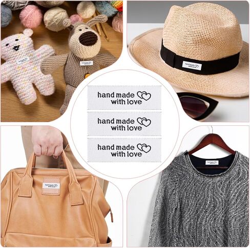 100 PCS ملصقات خياطة مخصصة مصنوعة يدويًا متشابكة نمط القلب العلامات العلامات المصنوعة يدويًا مع ملصقات حب الخياطة على ملصقات الملابس للعناصر المصنوعة يدويًا ، أبيض in Kuwait