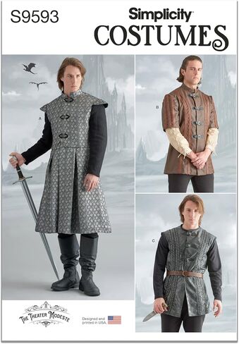 Simplicity SS9593BB Men's Medieval Coat, Jacket and Vest Costume Sewing Pattern Packet, Design Code S9593, Sizes 46-48-50-52 in Saudi Arabia