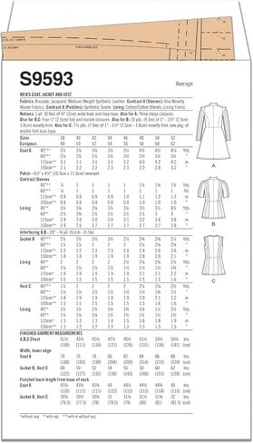 Simplicity SS9593BB Men's Medieval Coat, Jacket and Vest Costume Sewing Pattern Packet, Design Code S9593, Sizes 46-48-50-52 in Saudi Arabia