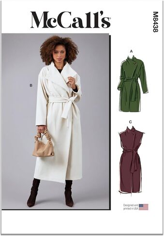 McCall's Misses' High Collar Coats and Vest Sewing Pattern Kit, Design Code M8438, Sizes 12-14-16-18-20 in Saudi Arabia