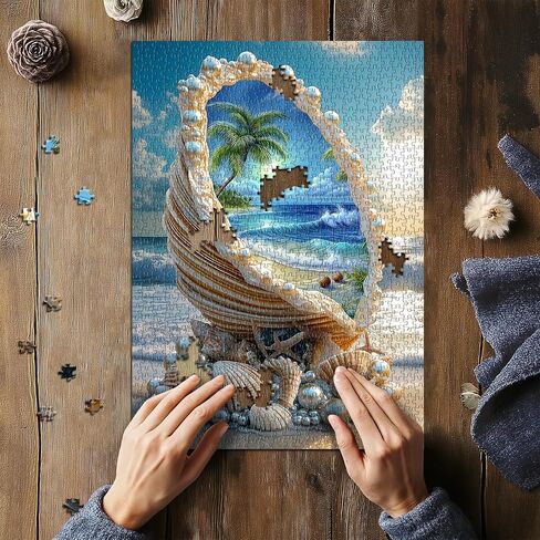 Beach Puzzles for Adults 1000 Piece, PICKFORU Summer Marine Jewel Seashell Puzzle, Unique Beautiful Pearl Shell Ocean Theme, Sea Jigsaw Puzzles Scenery Scenic in Saudi Arabia