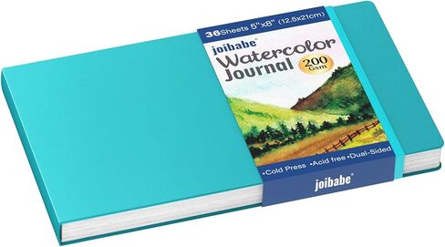 JOIBABE Watercolor Journal ， PRESS COLD PRESS PAPER PAPERBOOK 8 "× 5" ， 36 SHOETS 200GSM ورقة مائية ، خالية من الأحماض للألوان المائية ، الغواش ، الأكريليكات والوسائط المختلطة （أسود） in Kuwait