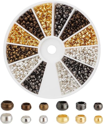 Ph Pandahall 1832pcs 4 ألوان 3 أحجام حبات Rondelle Crimp ، 2/2.5/3mm النحاس المشبك الطرفي ، حبات الفواصل المعدنية سدادات الفواصل المعدنية ، حبات صغيرة ، مصممة مصممة للزواج من مجوهرات المجوهرات. in Saudi Arabia