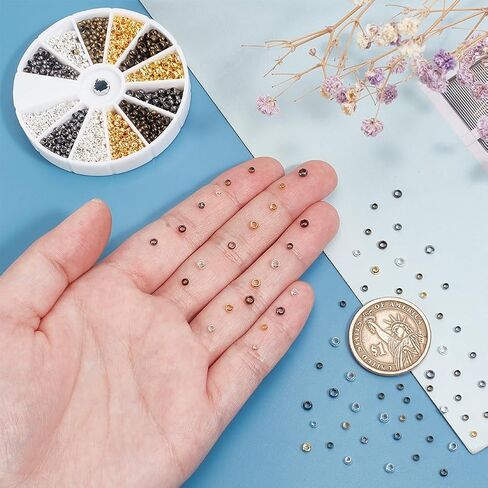 Ph Pandahall 1832pcs 4 ألوان 3 أحجام حبات Rondelle Crimp ، 2/2.5/3mm النحاس المشبك الطرفي ، حبات الفواصل المعدنية سدادات الفواصل المعدنية ، حبات صغيرة ، مصممة مصممة للزواج من مجوهرات المجوهرات. in Saudi Arabia